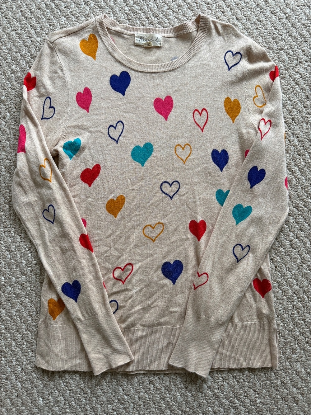Cream Heart-Print Crewneck Sweater - Multi-Color Hearts